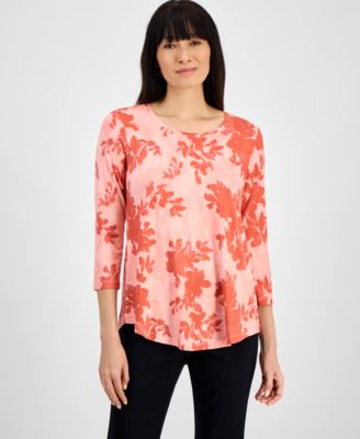 JM Collection - Women's Shadow Silhouette 3/4-Sleeve Top