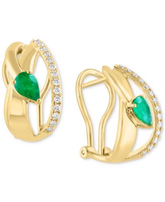 EFFY Collection - Emerald (3/4 ct. t.w.) & Diamond (1/4 ct. t.w.) Artistic Hoop Earrings in 14k Gold