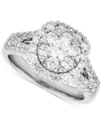 Macy's - Diamond Halo Cushion Shape Cluster Engagement Ring (1-1/2 ct. t.w.) in 14k White Gold