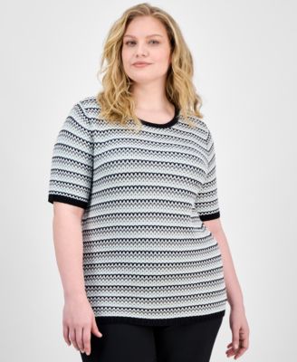 Anne Klein - Plus Size Crewneck Short-Sleeve Sweater