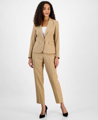 Le Suit - Women's Pinstriped Notch-Collar One-Button Jacket & Straight-Leg Mid-Rise Pants