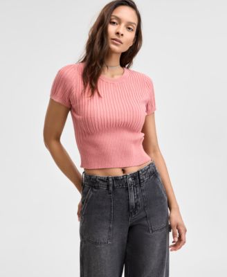 And Now This - Women's Ribbed Curved-Hem Crewneck Top