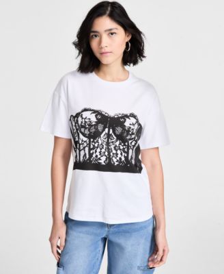Bar III - Women's Graphic Corset Crewneck Tee