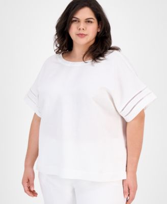 Anne Klein - Plus Size Button-Back Short-Sleeve Blouse