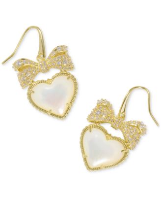 Kendra Scott - 14k Gold-Plated Cubic Zirconia Bow & Mother-of-Pearl Heart Drop Earrings