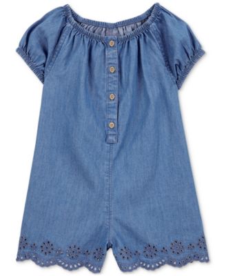 Carter's - Toddler Girls Button-Front Cotton Chambray Romper