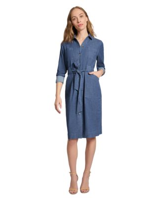 Jones New York - Petite Denim Tie-Belt Shirtdress