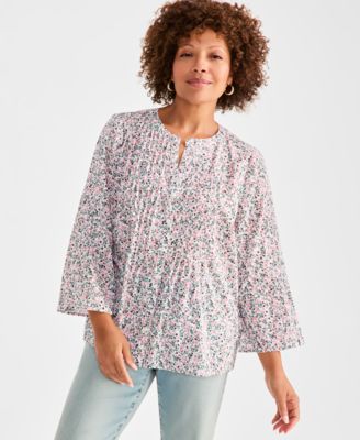 Style & Co - Women's Cotton Floral-Print Pleated Blouse