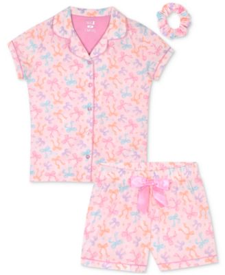 Max & Olivia - Little & Big Girls Bow-Print Short Coat Pajamas, 3 Piece Set