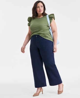 On 34th - Trendy Plus Size Cropped Wide-Leg Chino Pants