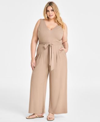 Bar III - Plus Size Sleeveless Wide-Leg Jumpsuit