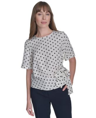Tommy Hilfiger - Women's Dot-Print Tie-Front Blouse