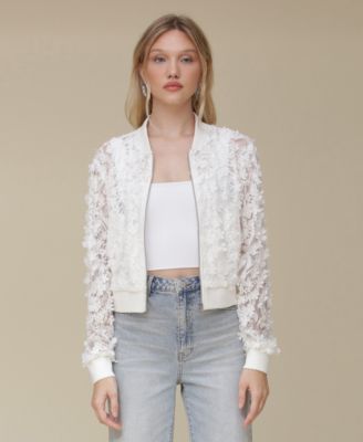 Avec Les Filles - Women's Lace Cropped Bomber Jacket