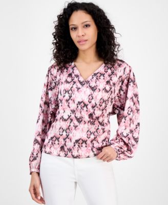 BOSS Orange - Women's Printed Long-Sleeve V-Neck Blouse
