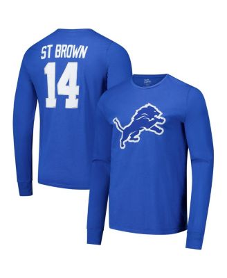 Majestic - Men's Amon-Ra St. Brown Blue Detroit Lions Name Number Long Sleeve T-Shirt