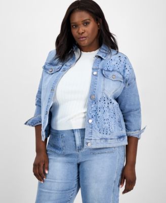 And Now This - Trendy Plus Cutwork Button-Front Denim Jacket