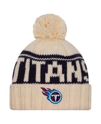 New Era - Women's Cream Tennessee Titans 2024 Sideline Cuffed Knit Hat with Pom