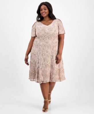 Alex Evenings - Plus Size V-Neck A-Line Sequin Dress