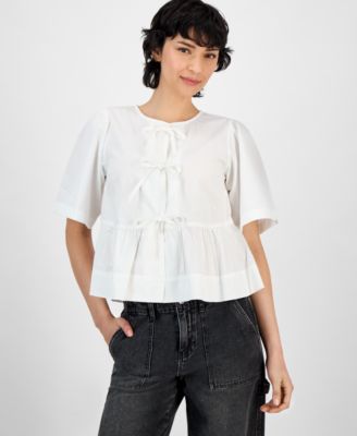 And Now This - Women's Cotton Bow-Trim Peplum Top