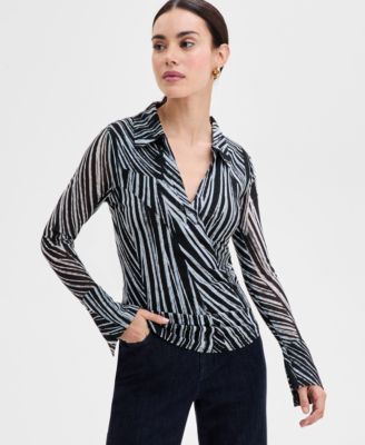 I.N.C. International Concepts - Women's Printed Johnny-Collar Top