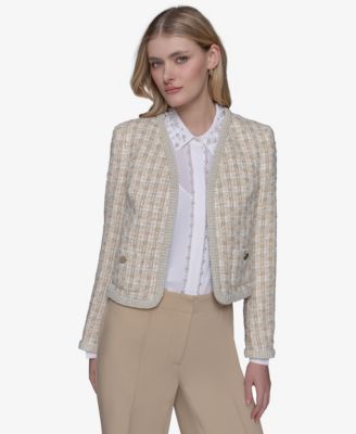 KARL LAGERFELD PARIS - Women's Cropped Tweed Open-Front Jacket