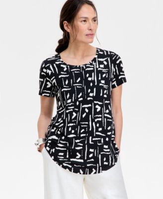 JM Collection - Women's Geo Etch Scoop-Neck Top, Created for Macy's