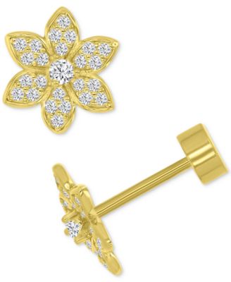 Macy's - Cubic Zirconia Pav&eacute; Flower Stud Earrings in 14k Gold-Plated Sterling Silver