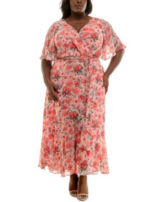 Taylor - Plus Size Floral-Print Flutter-Sleeve Maxi Dress