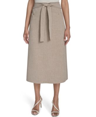 Halston - Women's Tie-Waist Patch-Pocket Midi Skirt