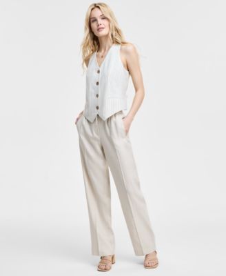 Jones New York - Women's Striped Button-Front Vest & Wide-Leg Pants