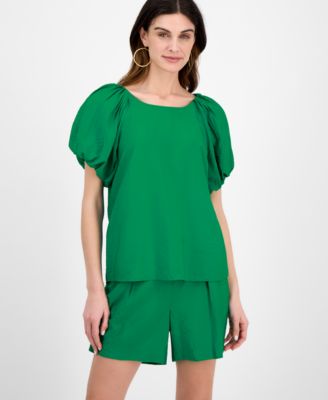 Anne Klein - Petite Pleated-Bubble-Sleeve Blouse