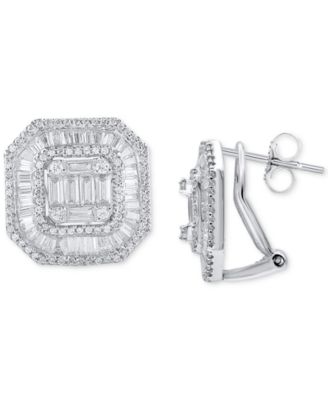 Macy's - Diamond Cluster Square Stud Earrings (2 ct. t.w.) in 14K White Gold