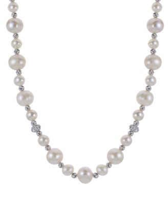 Macy's - Cultured Freshwater Pearl (5-6mm & 8-9mm) & Crystal 18" Collar Necklace in Sterling Silver