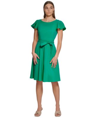 Calvin Klein - Women's Flutter-Sleeve Tie-Waist Dress