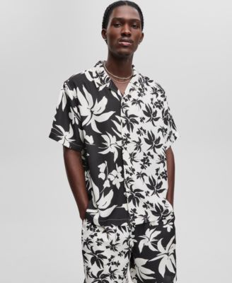 Mode of One - Men's Short-Sleeve Palm Reverse Splicing Camp Collar Shirt