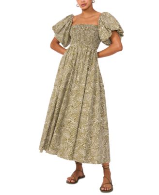 1.STATE - Women's Printed Puff-Sleeve Midi Dress