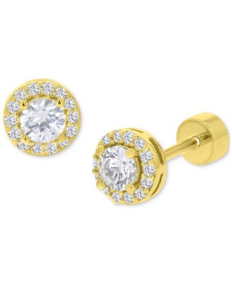 Macy's - Cubic Zirconia Halo Screw Back Stud Earrings in 14k Gold-Plated Sterling Silver