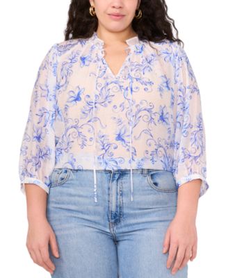 Vince Camuto - Plus Size Split-Tie-Neck 3/4-Sleeve Blouse