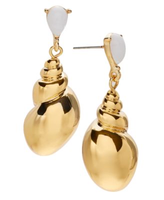 On 34th - Gold-Tone Shell & White Stone Drop Earrings