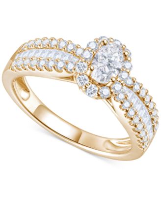Macy's - Diamond Mixed Cut Halo Three Row Engagement Ring (1 ct. t.w.) in 14k Gold