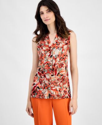 Kasper - Women's Floral-Print Hidden-Placket Blouse