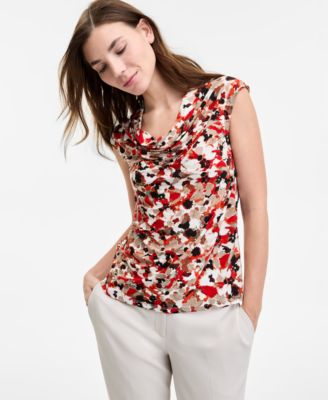 Kasper - Women's Printed Cowlneck Top, Regular & Petite