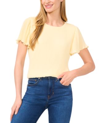 CeCe - Women's Pleated Round-Neck Short-Sleeve Top