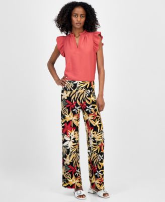 Anne Klein - Petite Printed High-Rise Pull-On Pants