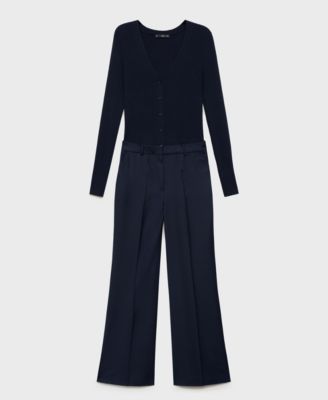 MANGO - Women's Contrast-Bodice Long Jumpsuit
