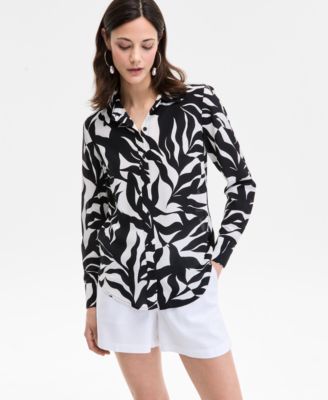 I.N.C. International Concepts - Women's Printed Long-Sleeve Button-Down Shirt