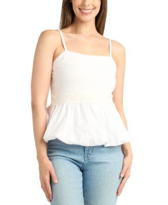 BCX - Juniors' Solid Poplin Bubble-Peplum Square-Neck Top