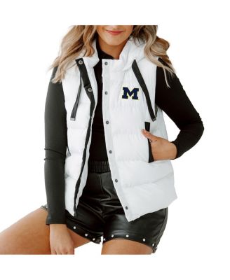 Gameday Couture - Women's White Michigan Wolverines&nbsp;Hooded Full-Snap Puffer Vest
