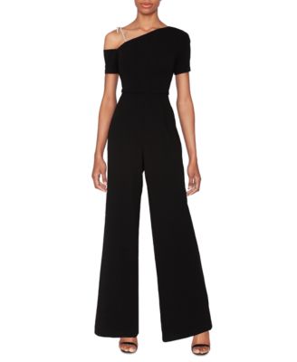 WHITE TIE by Shani - Women's Crystal-Bow One-Shoulder Wide-Leg Jumpsuit