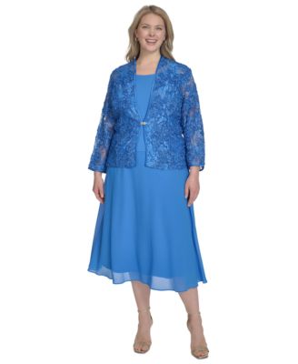 Jessica Howard - Plus Size 2.Pc Jewel-Neck Midi Dress & Lace 3/4-Sleeve Jacket